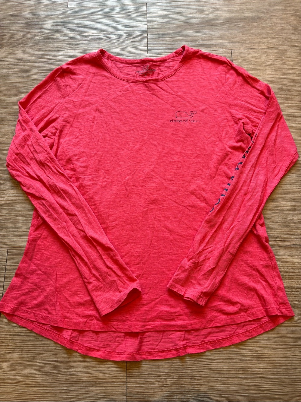 Vineyard Vines Coral Pink Long Sleeve Slub Whale Tee Size Small